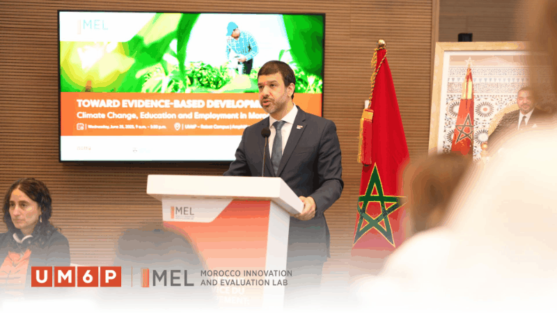 President Hicham El Habti speaking at UM6P–MEL conference, Rabat.  