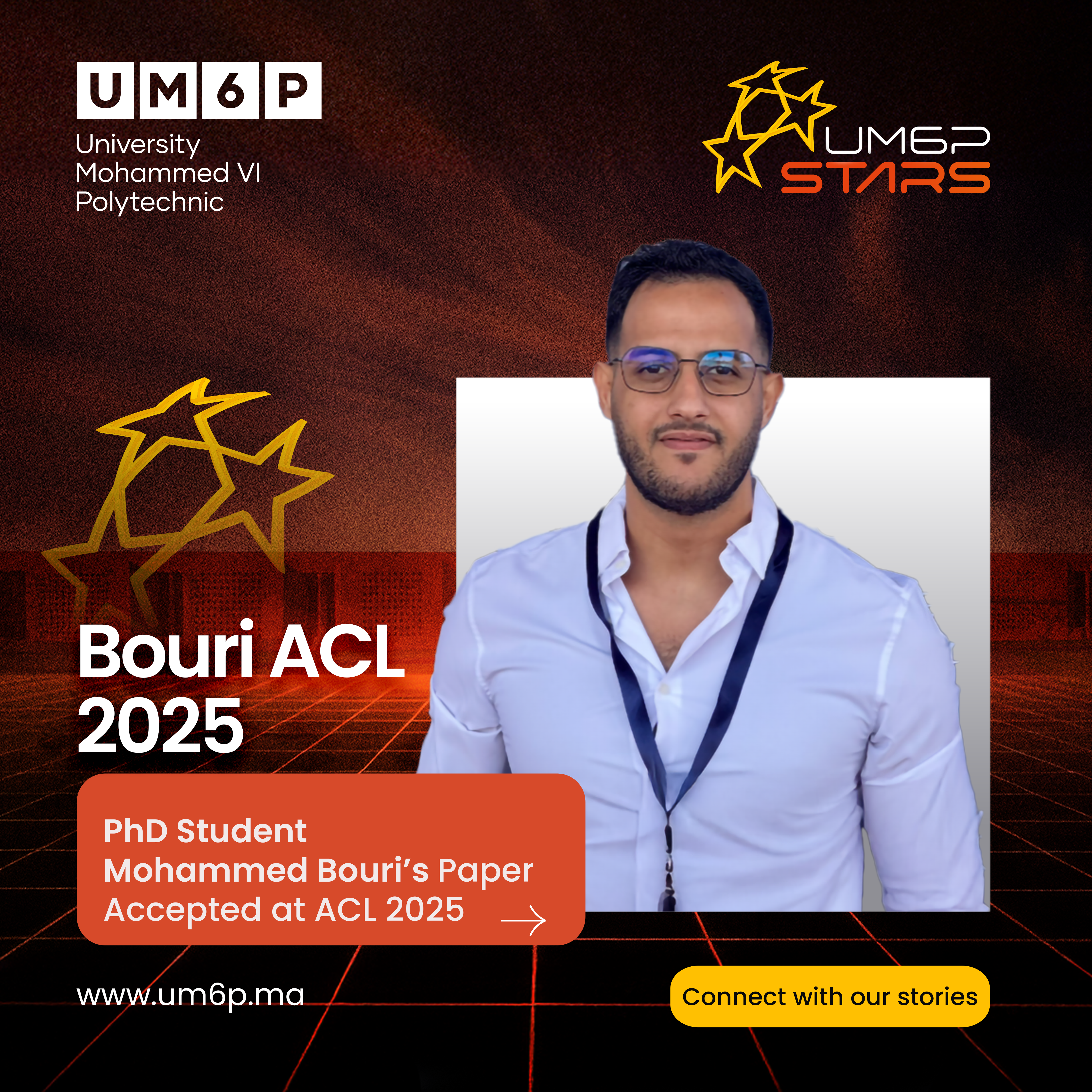 Portrait of Mohammed Bouri, UM6P PhD student in NLP, author of ACL 2025 paper on matrix-bound adversarial robustness  
